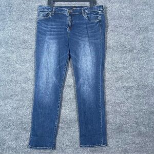 KUT Women’s 16 Blue Boyfriend Denim Distressed Medium Wash Crop Capri Jeans